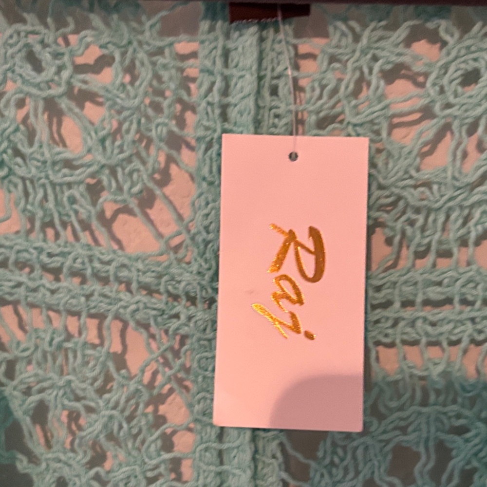 Raj Teal Crochet Open-Front Cardigan - Picture 7 of 8